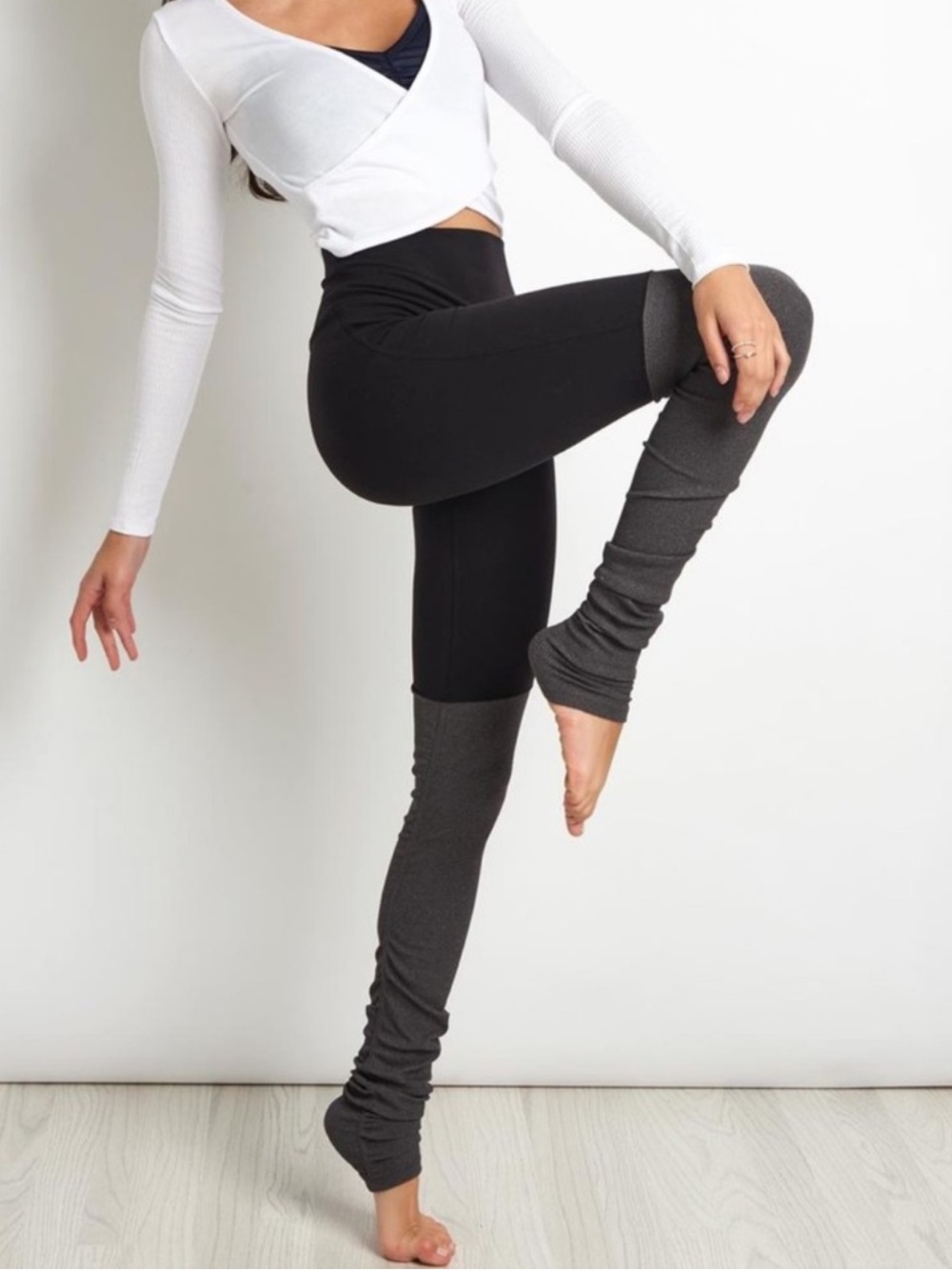 ALO Goddess High Waist Ribbed Leggings Two Tone Heathered Gray Black Size XS